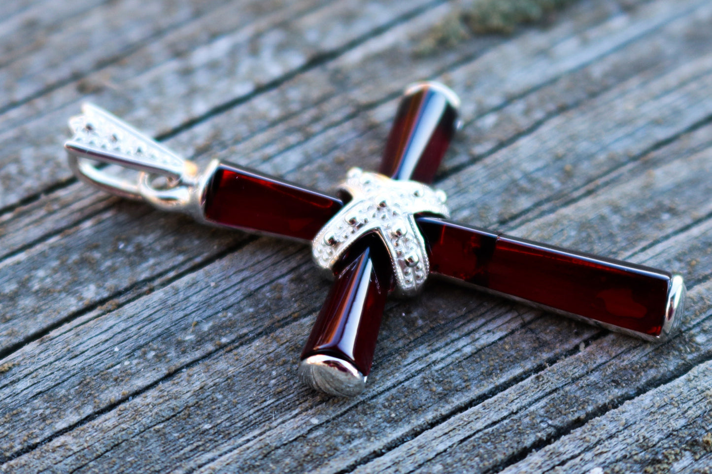 Baltic Amber Cross Pendant Cherry Natural Unisex Jewelry Natural 925 silver