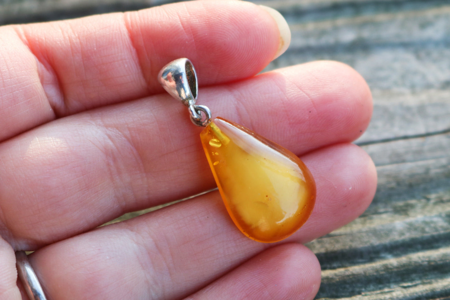Baltic Amber Pendant Drop Cloudy Yolk Natural Untreated Unisex 1.38" 2 gram 925 Silver