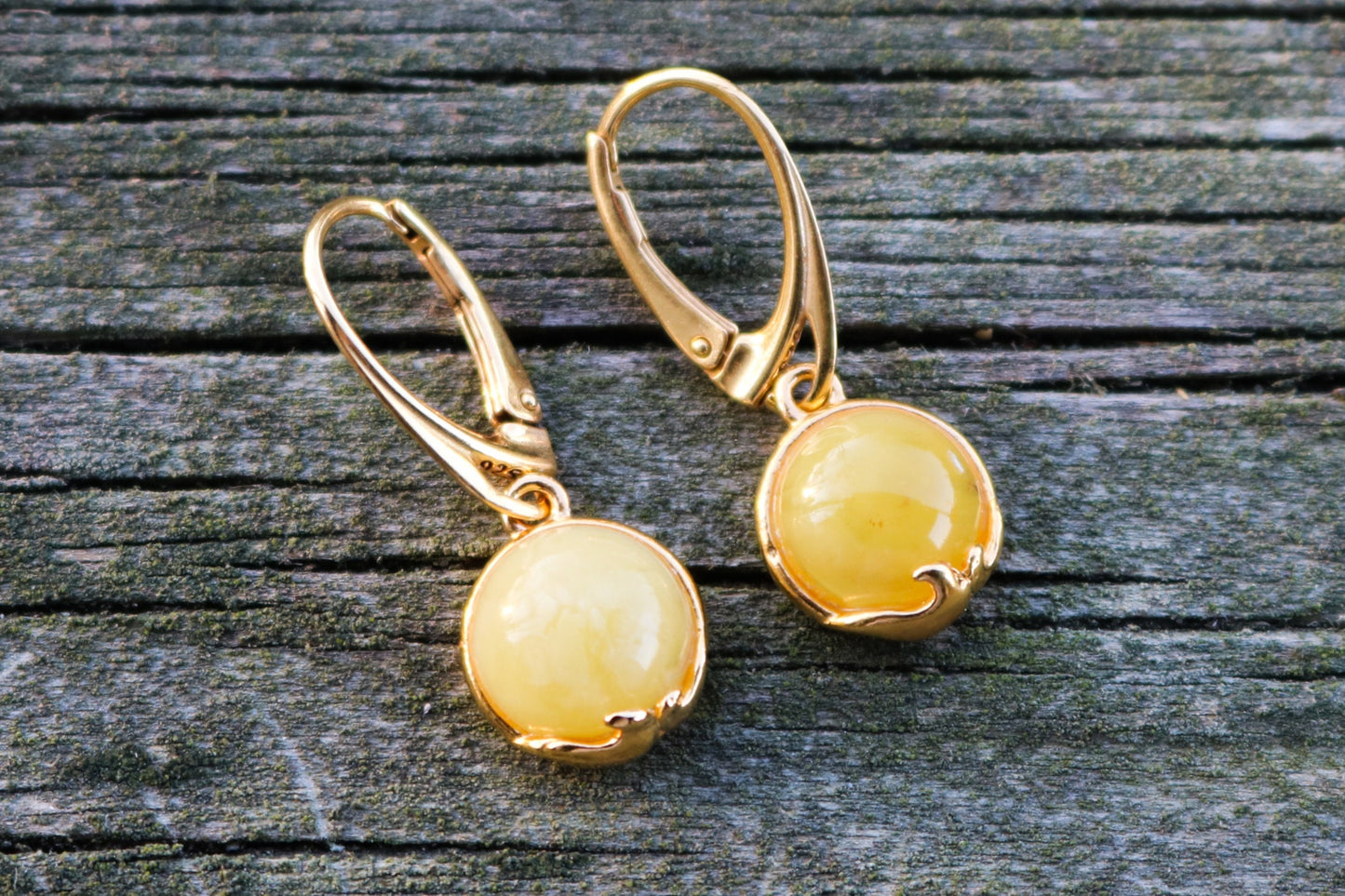 Baltic Amber Earrings Butterscotch Milky Gold Plated Oval Jewelry 1.19" 3 gram 925 Silver