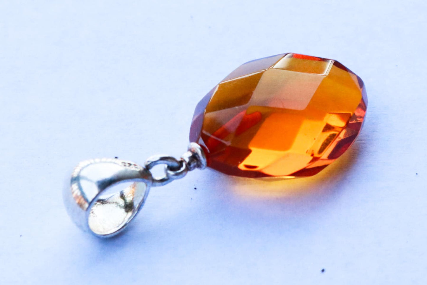 Baltic Amber Pendant Honey Oval Faceted Natural Untreated Unisex Jewelry 1.36" 2.5 gram 925 Silver
