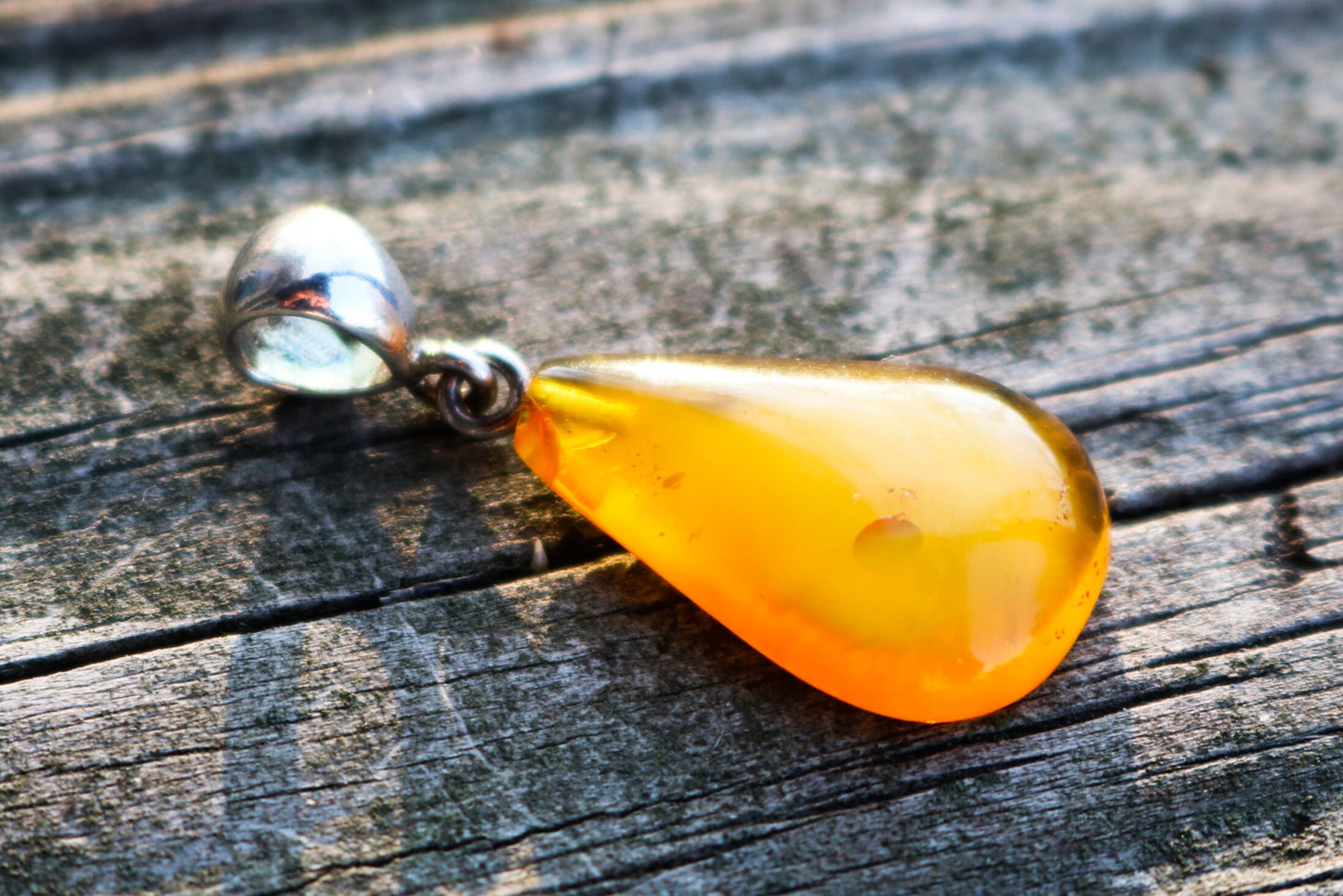 Baltic Amber Pendant Drop Cloudy Yolk Natural Untreated Unisex 1.38" 2 gram 925 Silver
