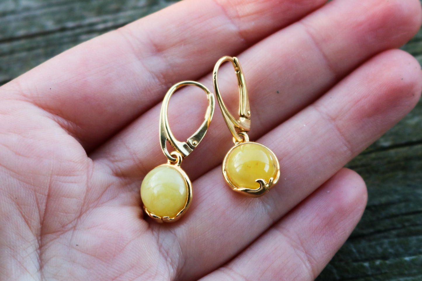 Baltic Amber Earrings Butterscotch Milky Gold Plated Oval Jewelry 1.19" 3 gram 925 Silver