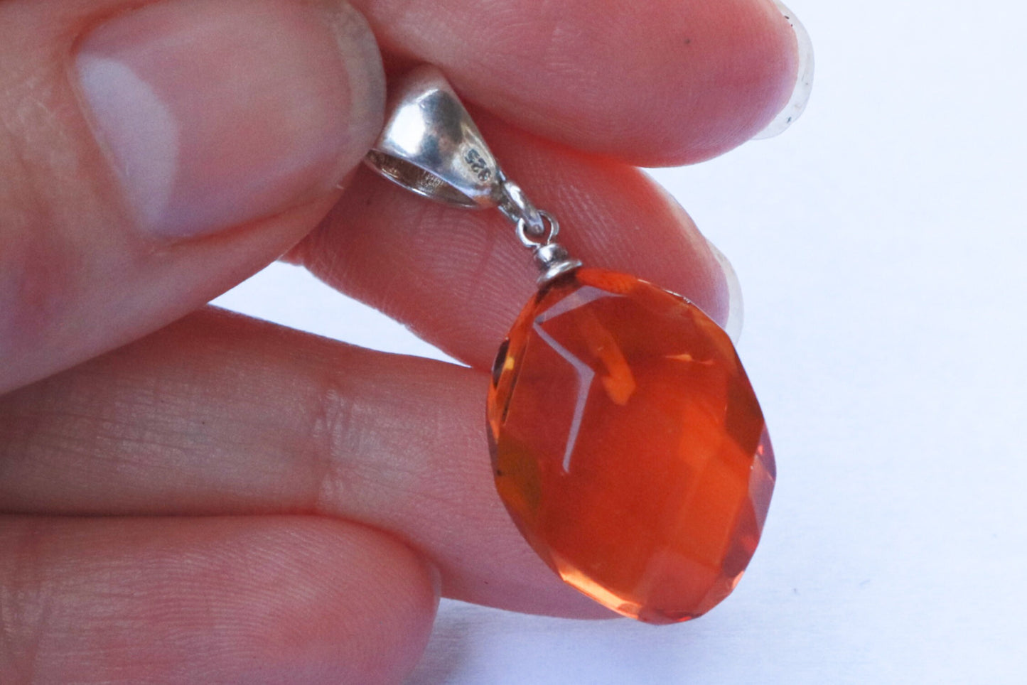 Baltic Amber Pendant Honey Oval Faceted Natural Untreated Unisex Jewelry 1.36" 2.5 gram 925 Silver