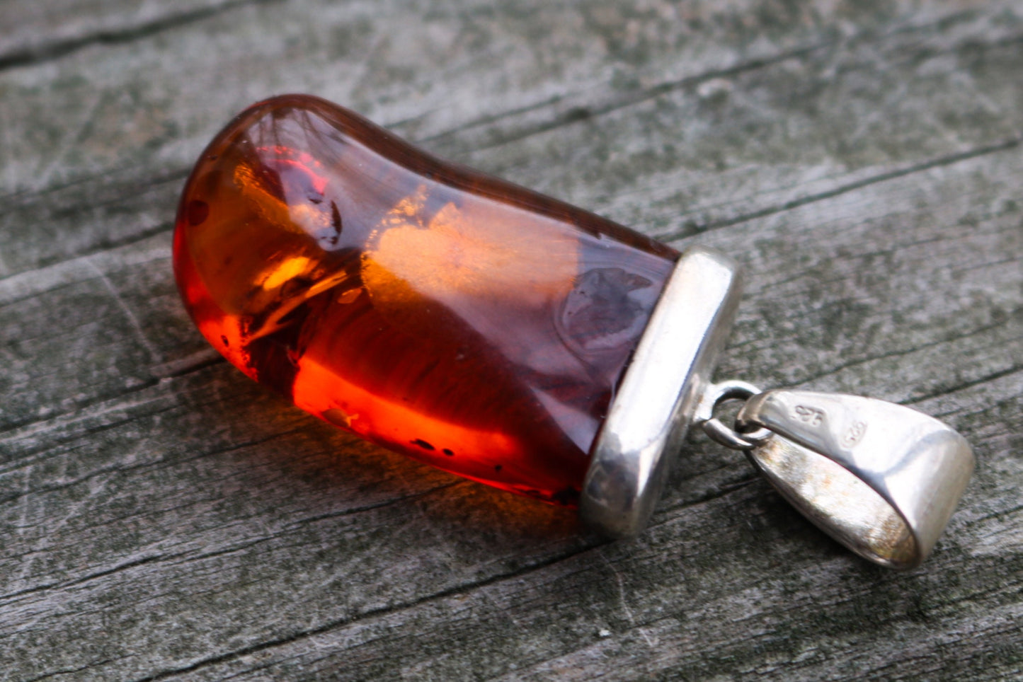 Baltic Amber Cognac Pendant Unisex Jewelry 1.88" 7.9 gram 925 Silver