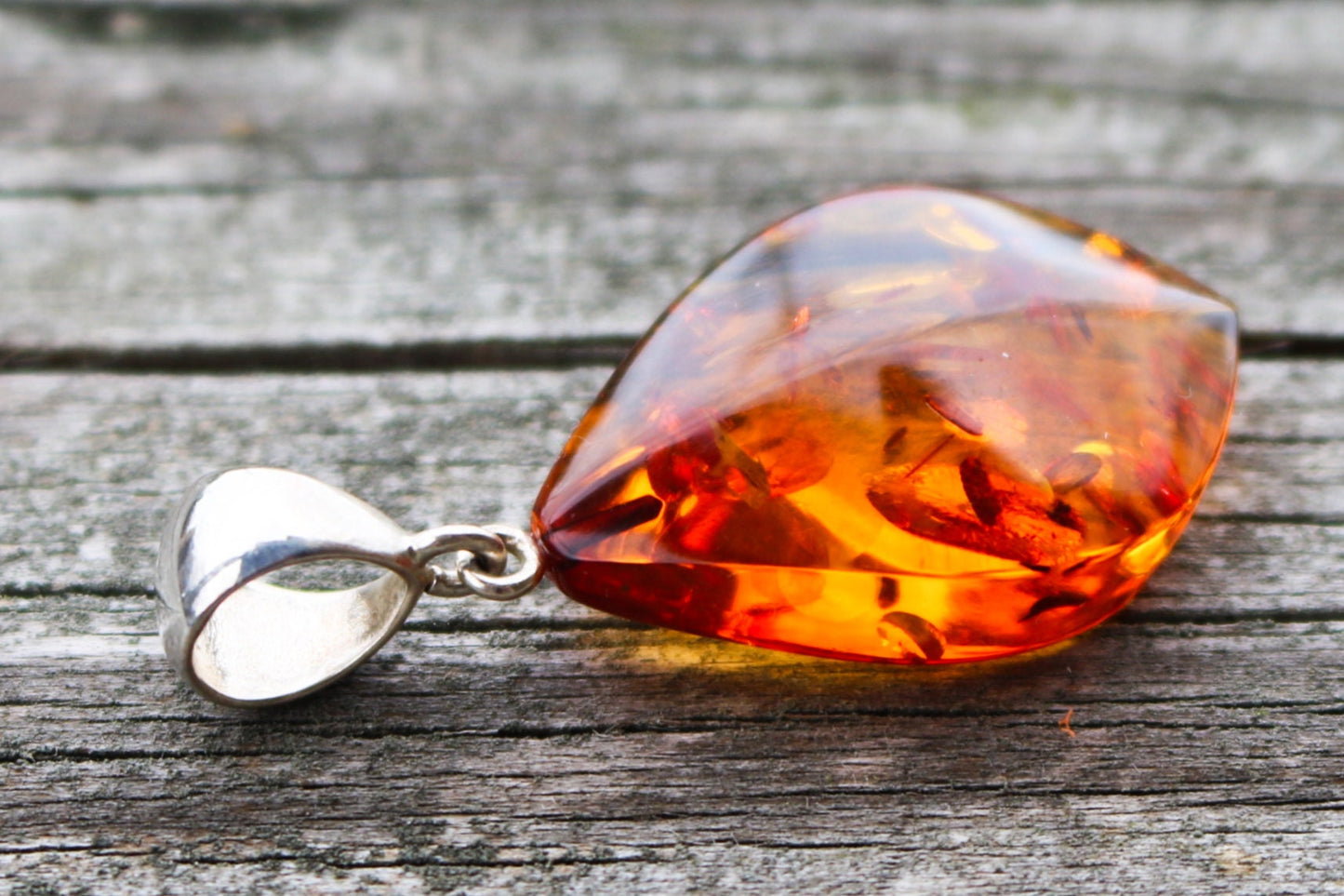 Baltic Amber Pendant Honey Faceted Natural Sparkling 1.9" 5.3 gram 925 Silver