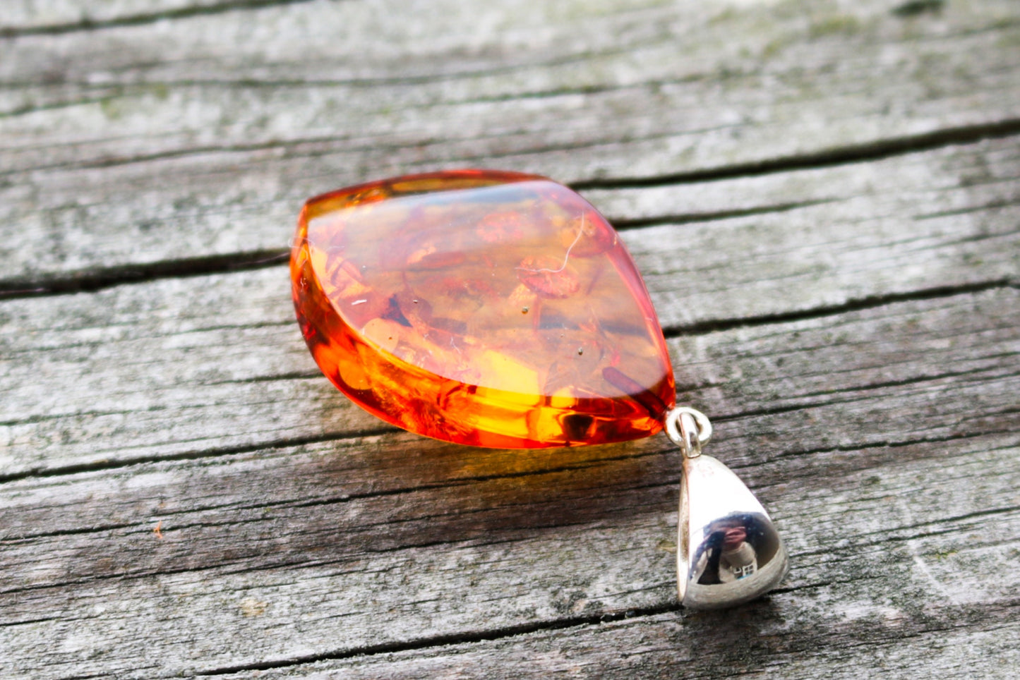 Baltic Amber Pendant Honey Faceted Natural Sparkling 1.9" 5.3 gram 925 Silver