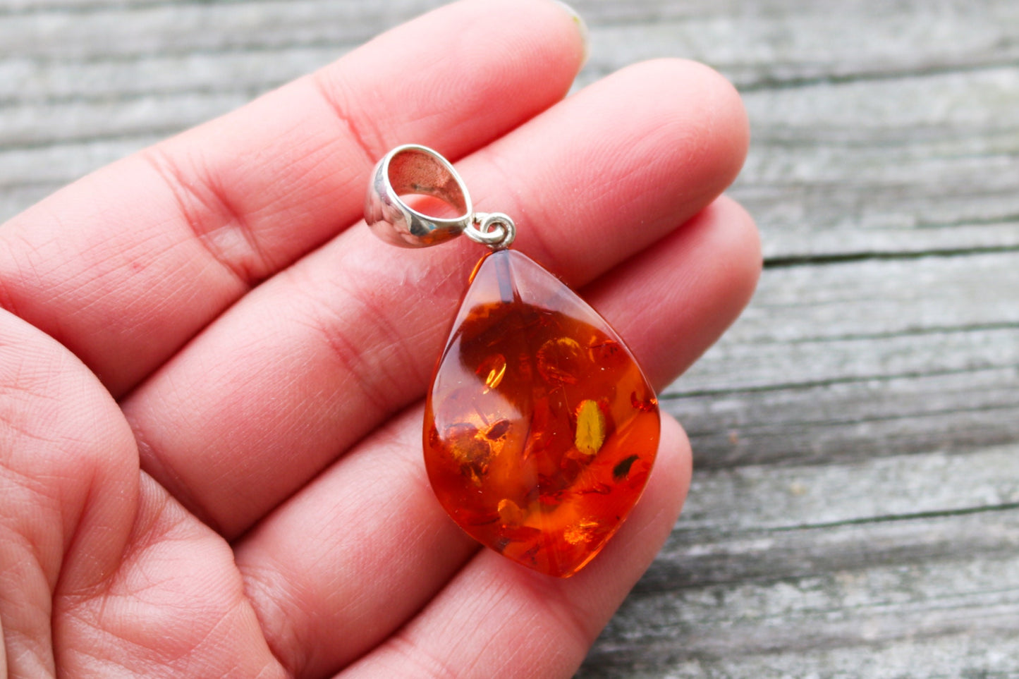 Baltic Amber Pendant Honey Faceted Natural Sparkling 1.9" 5.3 gram 925 Silver