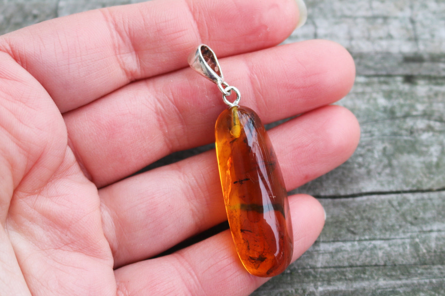 Baltic Amber Pendant Fossil Insects Multiple Natural Honey Untreated 1.95" 4.4 gram