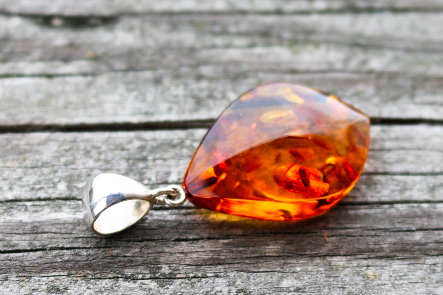 Baltic Amber Pendant Honey Faceted Natural Sparkling 1.9" 5.3 gram 925 Silver