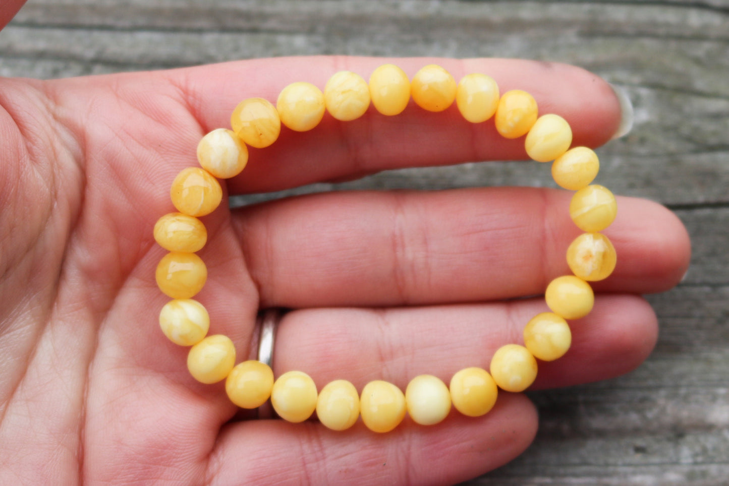 Baltic Amber Bracelet Butterscotch Baroque Beads Natural Untreated 6.5" 7 mm 6 gram