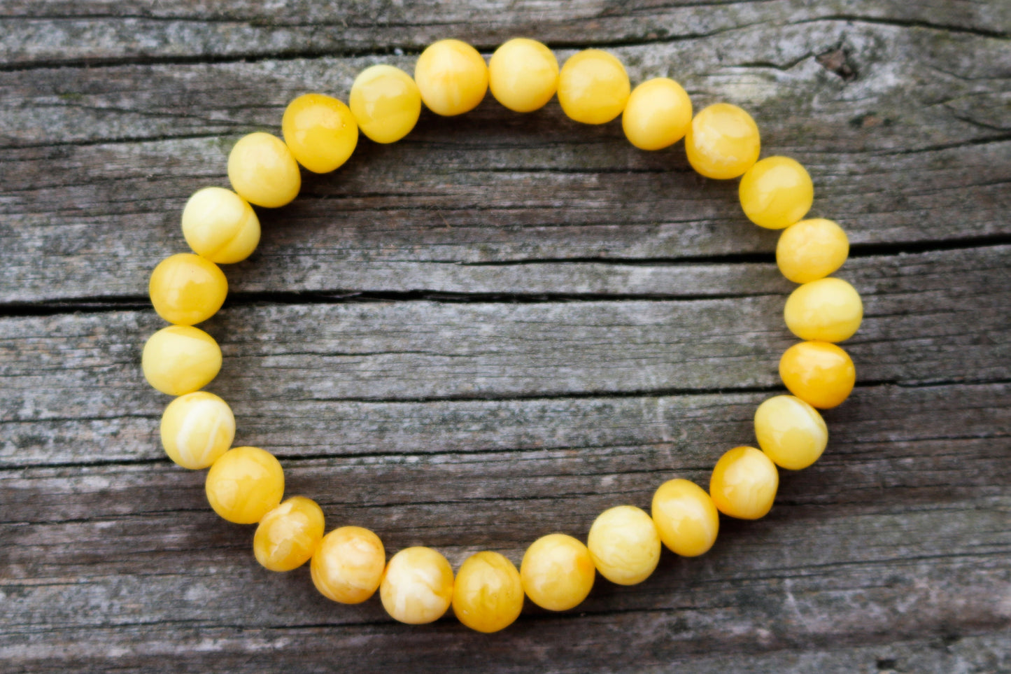 Baltic Amber Bracelet Butterscotch Baroque Beads Natural Untreated 6.5" 7 mm 6 gram