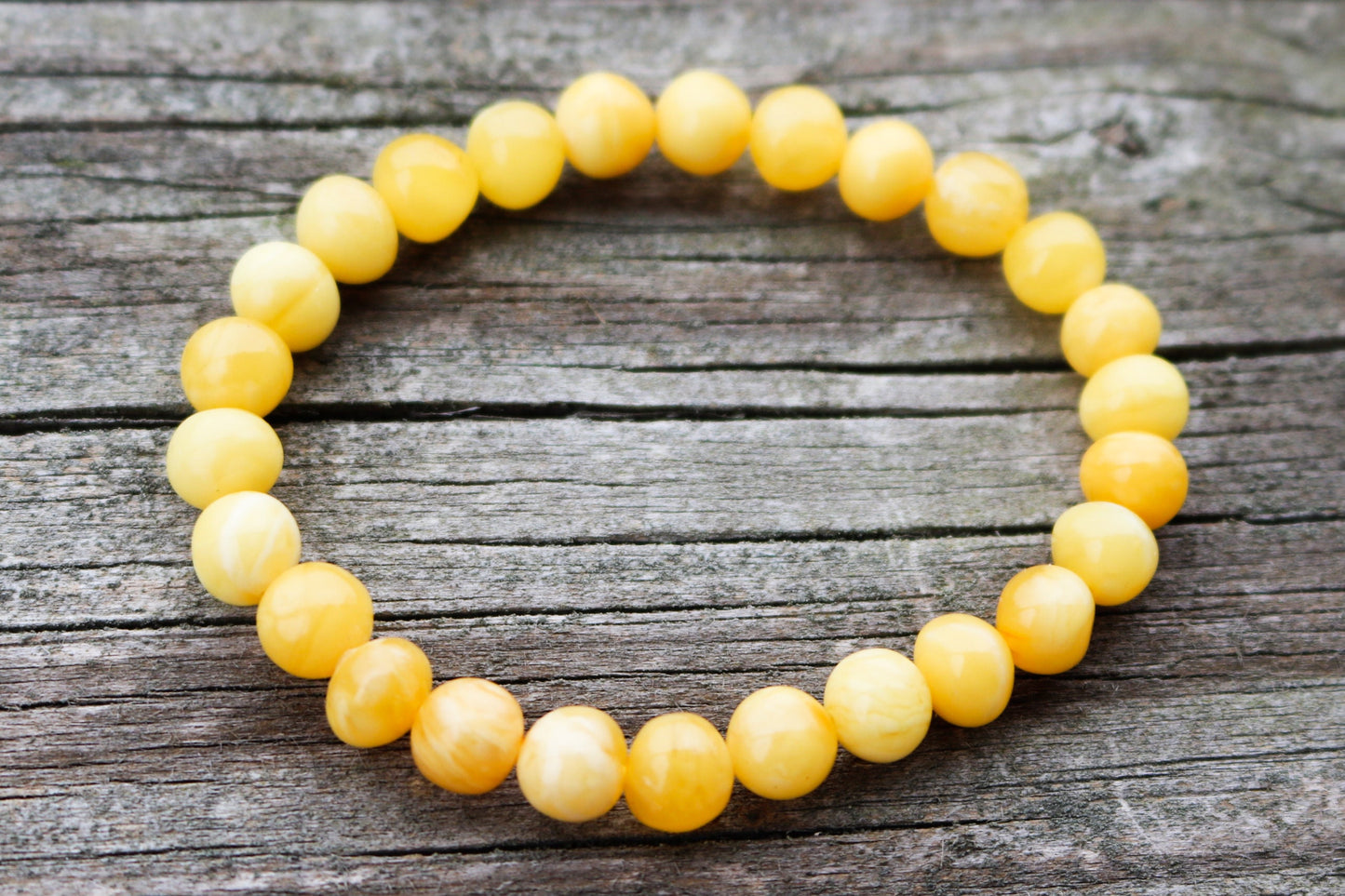 Baltic Amber Bracelet Butterscotch Baroque Beads Natural Untreated 6.5" 7 mm 6 gram