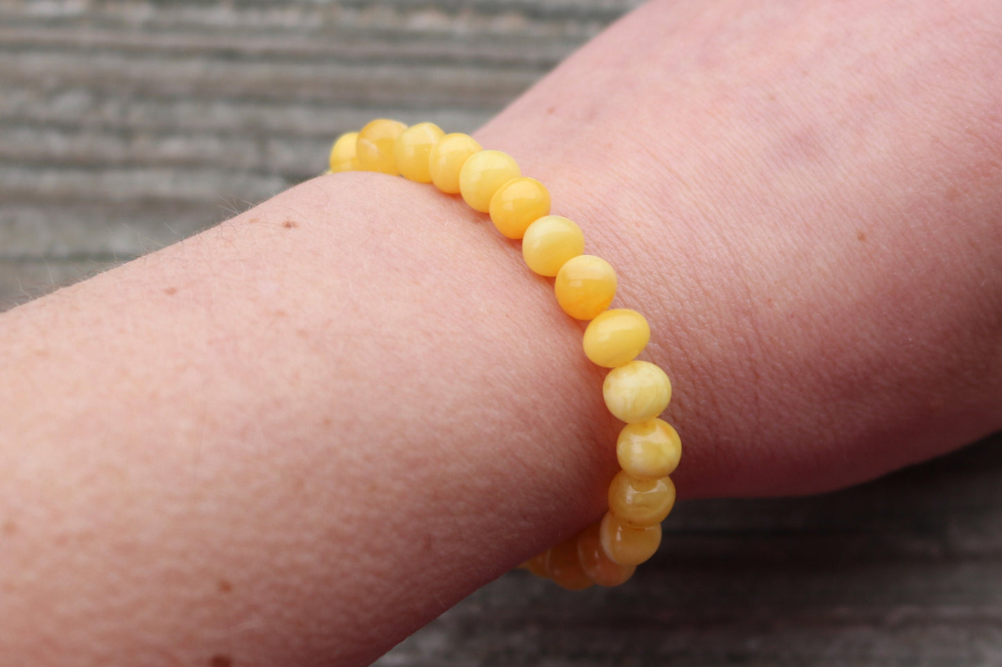 Baltic Amber Bracelet Butterscotch Baroque Beads Natural Untreated 6.5" 7 mm 6 gram