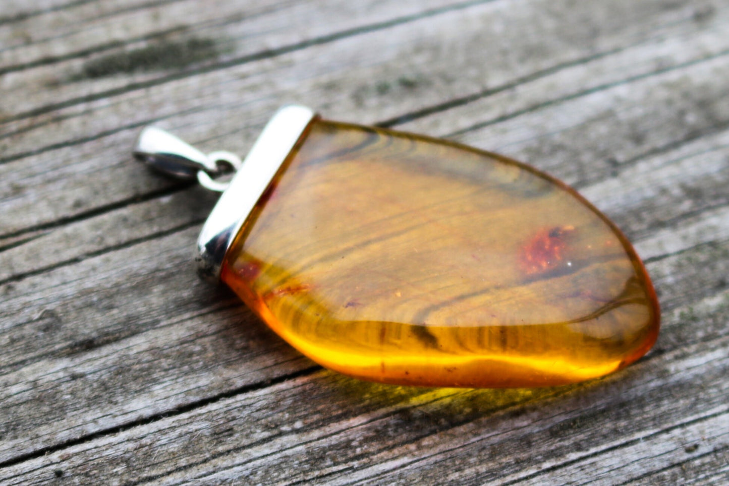 Baltic Amber Pendant with Fossil Insect Yellow Natural 2" 925 Silver 7.1 gram