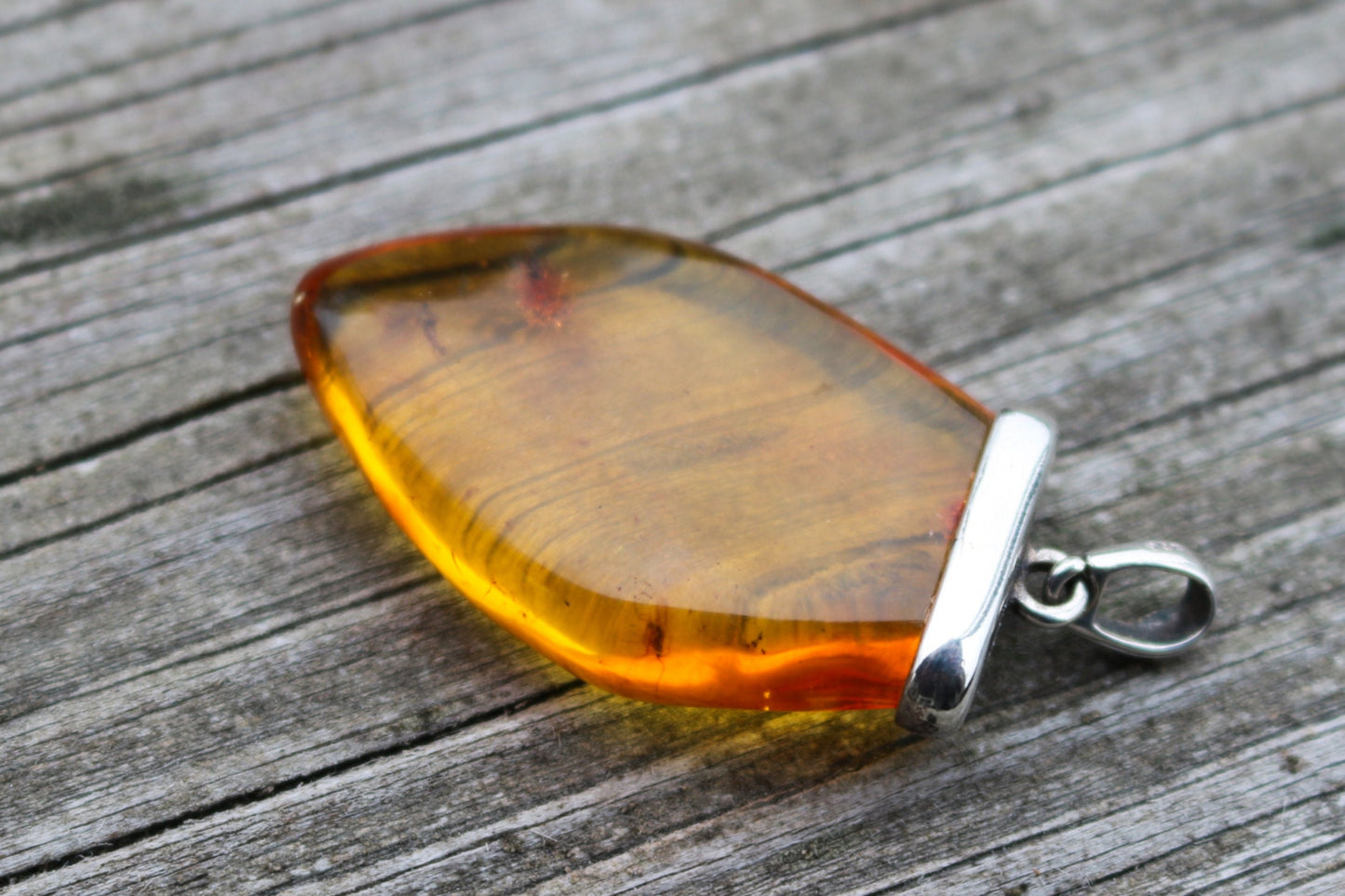Baltic Amber Pendant with Fossil Insect Yellow Natural 2" 925 Silver 7.1 gram