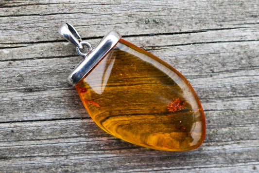 Baltic Amber Pendant with Fossil Insect Yellow Natural 2" 925 Silver 7.1 gram