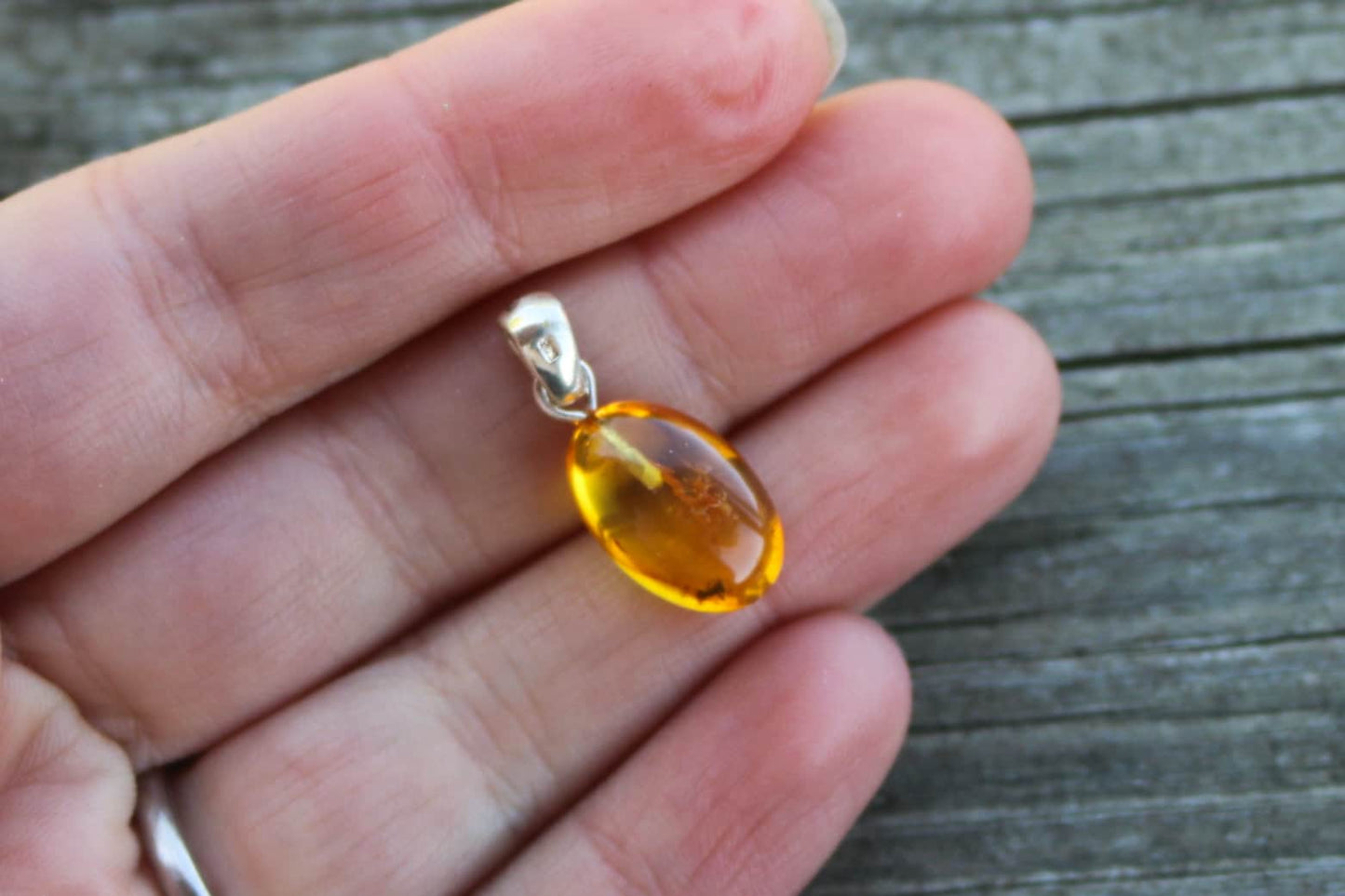 Baltic Amber Pendant with Fossil Insect Egg Shape Small Natural Untreated Honey Unisex 1" 1.4 gram