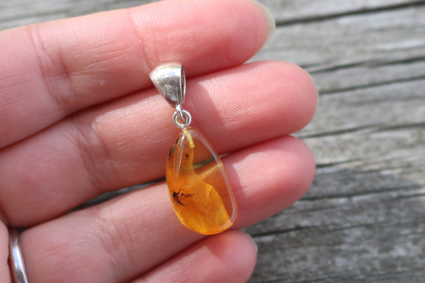 Baltic Amber Pendant with Fossil Insect Fly Small Natural Untreated Honey Unisex 1.33" 1.9 gram