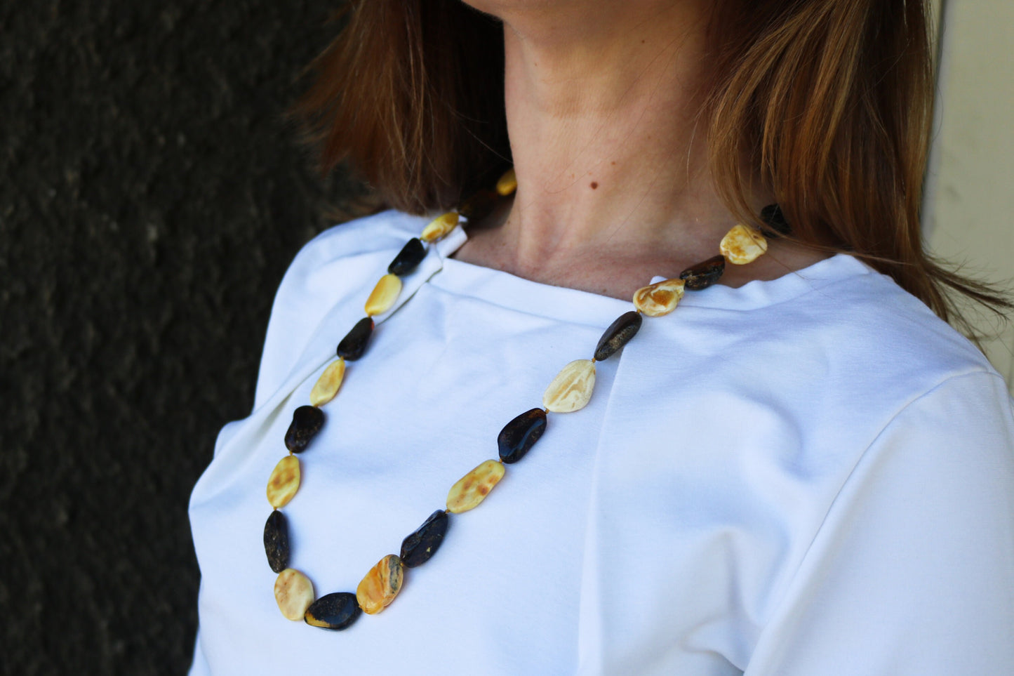 Baltic Amber Necklace Butterscotch and Grey Raw Beads Natural Untreated 24" 30 gram