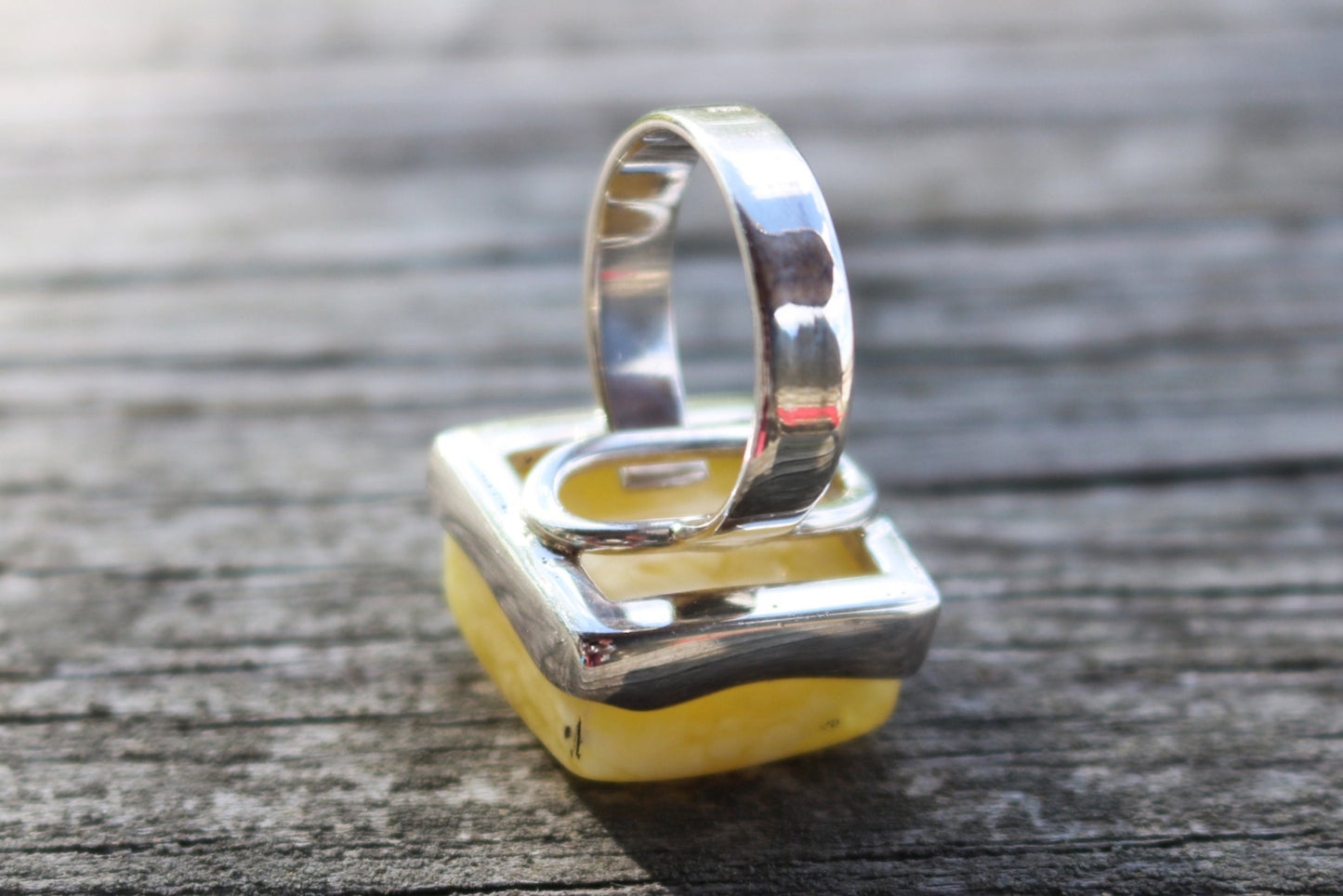 Baltic Amber Ring Butterscotch Adjustable Square Natural Untreated Jewelry 925 Silver 12.6 gram