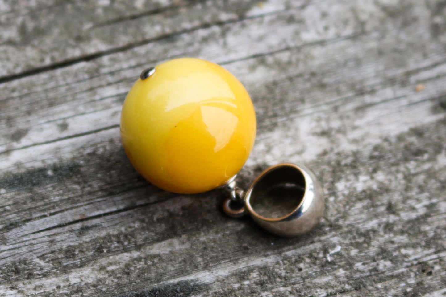 Baltic Amber Pendant Butterscotch Ball Natural Untreated Unisex Jewelry 1.4" 5.6 gram 925 Silver