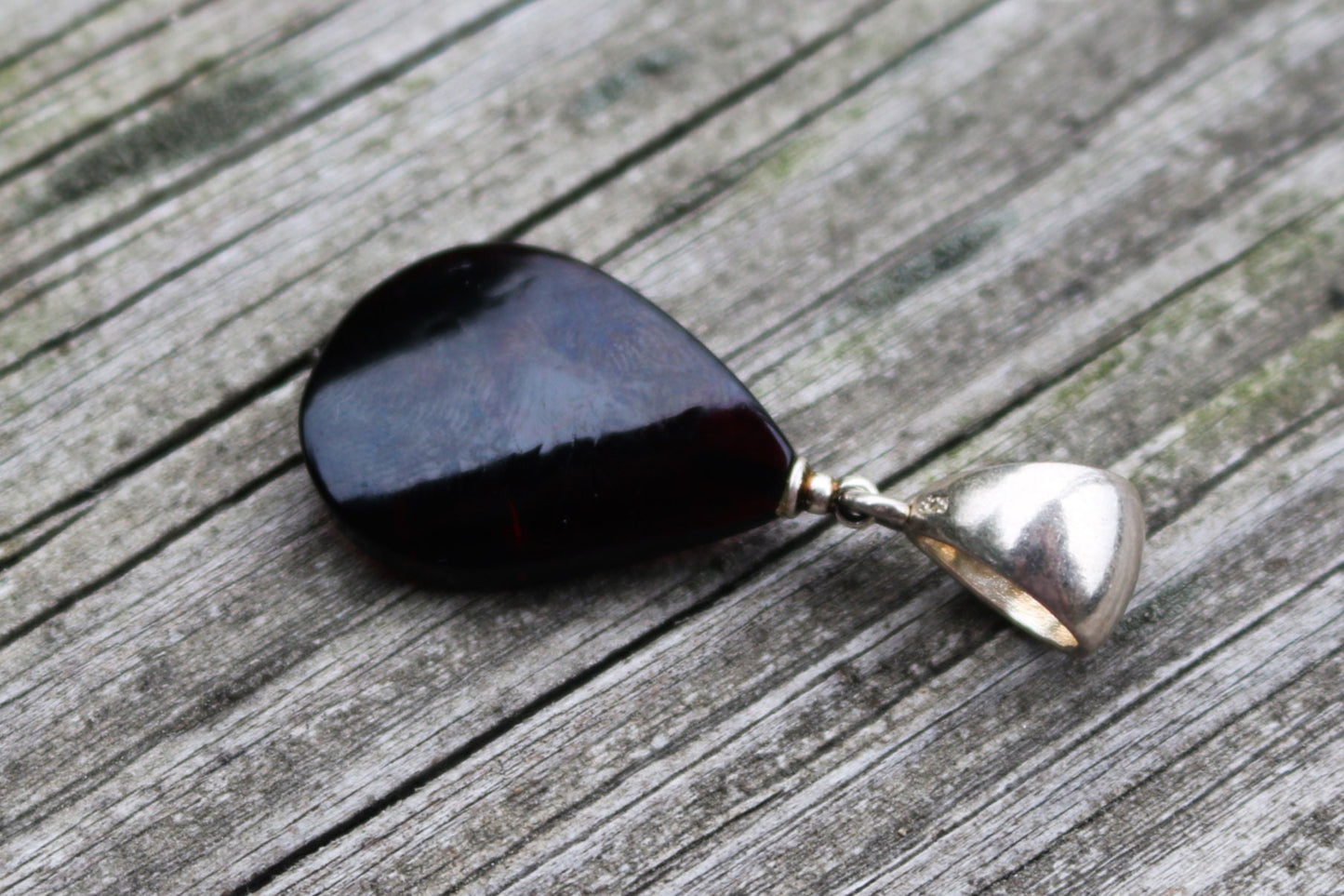 Baltic Amber Pendant Cherry Drop Natural Unisex Jewelry 1.55" 2.6 gram 925 Silver