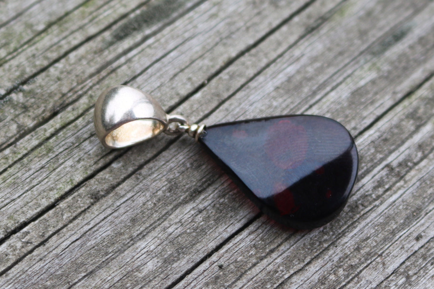 Baltic Amber Pendant Cherry Drop Natural Unisex Jewelry 1.55" 2.6 gram 925 Silver