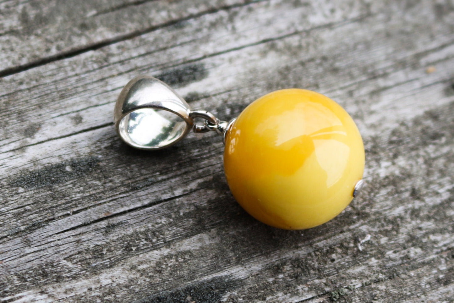 Baltic Amber Pendant Butterscotch Ball Natural Untreated Unisex Jewelry 1.4" 5.6 gram 925 Silver