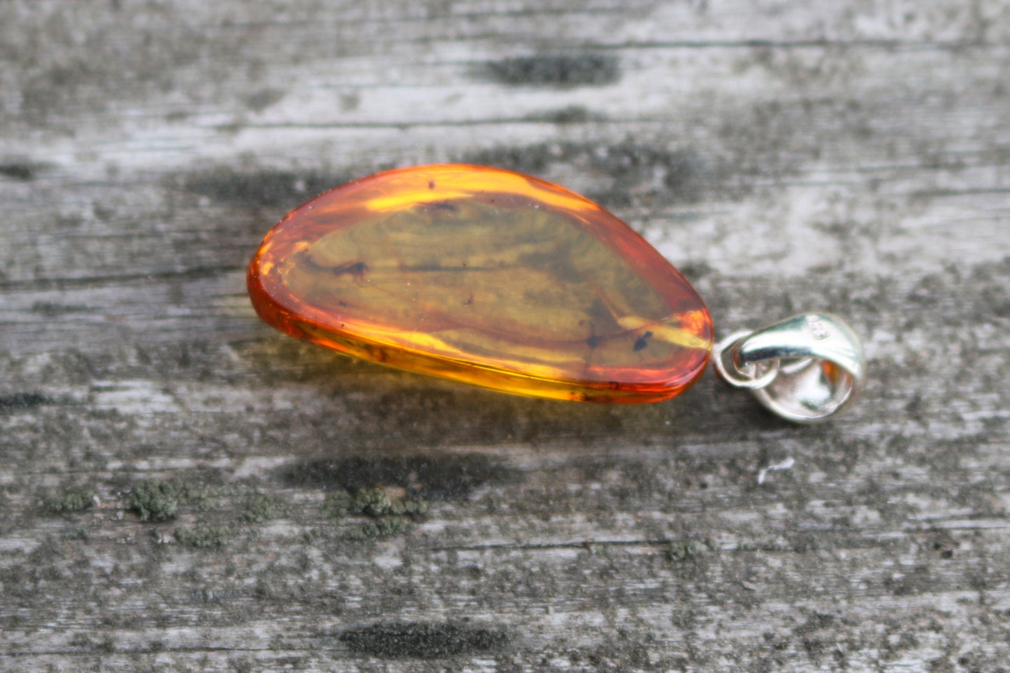 Baltic Amber Pendant Fossil Insects Honey Natural Untreated 1.87" 5 gram 925 Silver