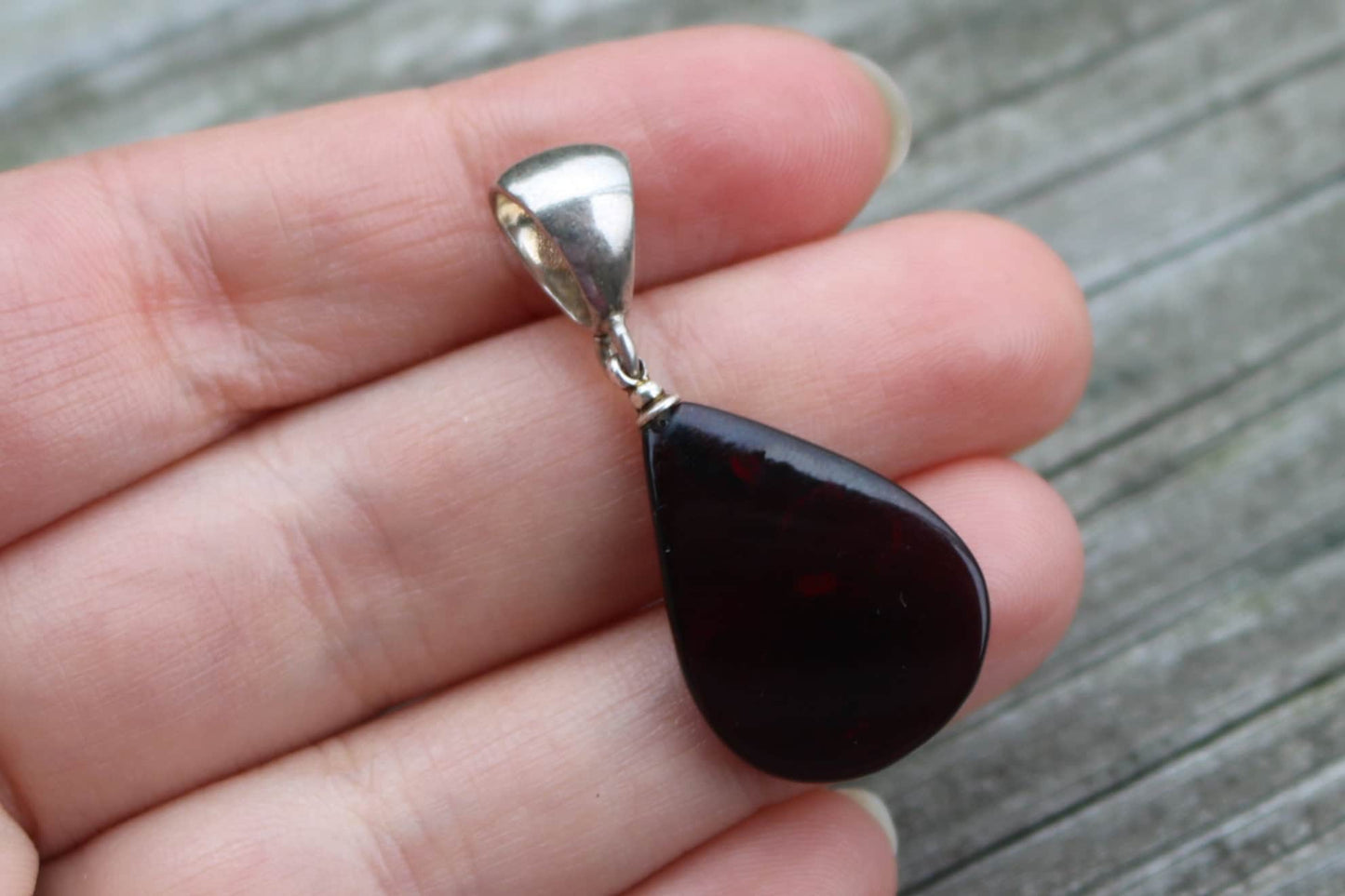 Baltic Amber Pendant Cherry Drop Natural Unisex Jewelry 1.55" 2.6 gram 925 Silver