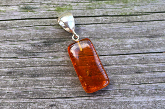 Baltic Amber Pendant with Fossil Insect Natural Untreated Yellow Unisex Jewelry 1.67" 3.7 gram