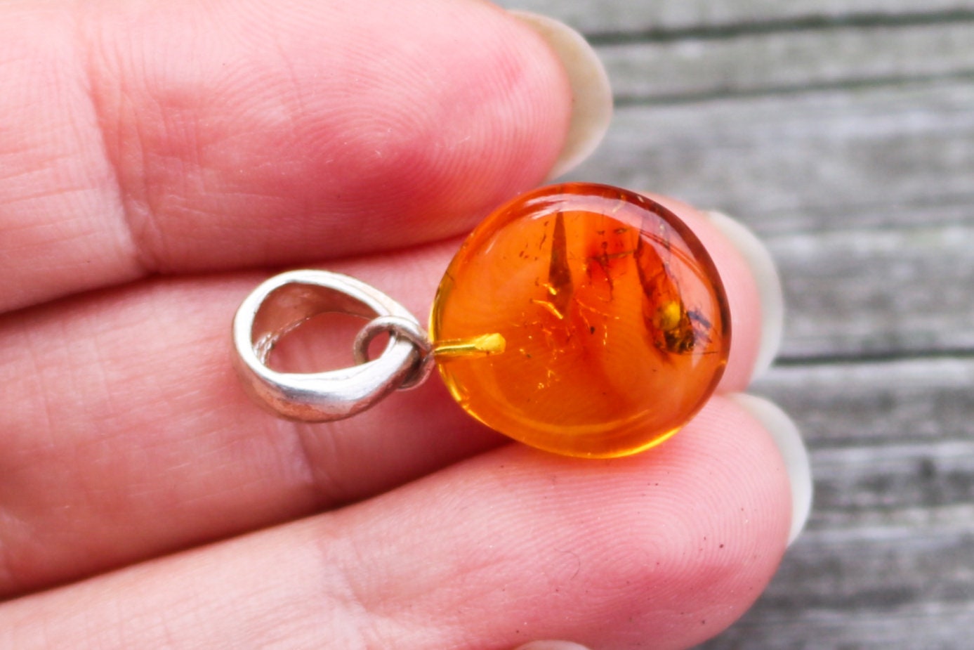 Baltic Amber Pendant Fossil Insect Spider Natural Honey Unisex Jewelry 1.05" 1.6 gram 925 silver