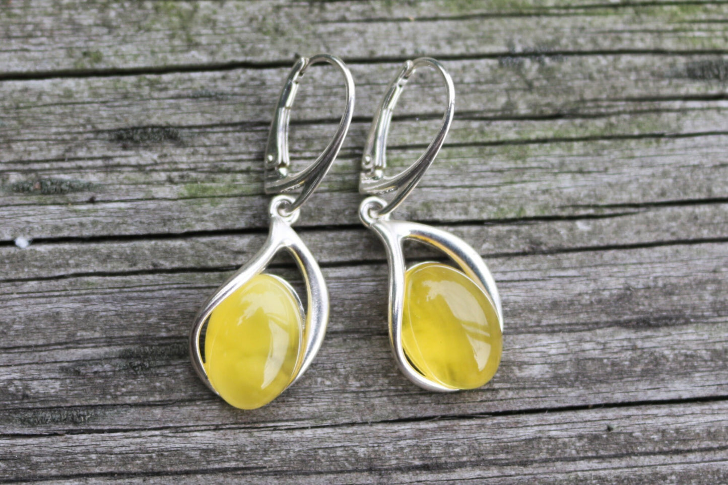 Baltic Amber Earrings Yellow Untreated Natural Drop 1.5" 5.2 gram 925 Silver