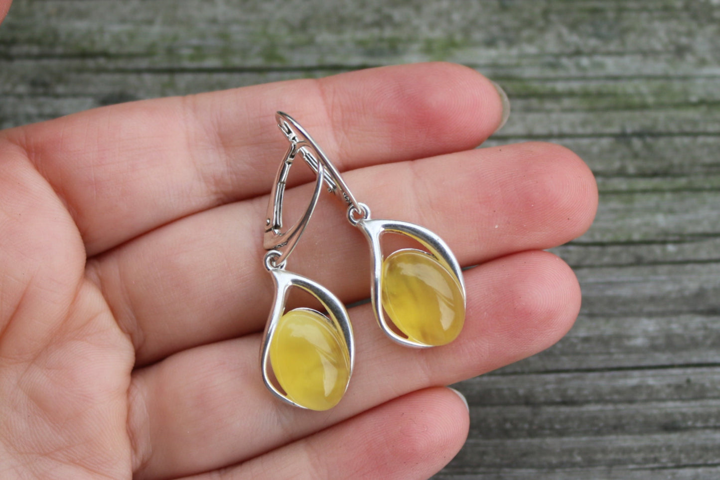 Baltic Amber Earrings Yellow Untreated Natural Drop 1.5" 5.2 gram 925 Silver