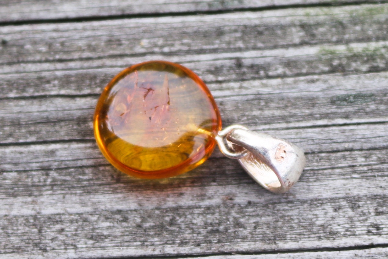 Baltic Amber Pendant Fossil Insect Spider Natural Honey Unisex Jewelry 1.05" 1.6 gram 925 silver