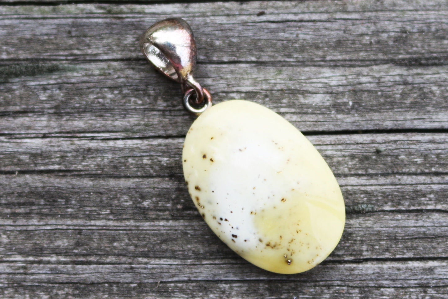 Baltic Amber Pendant White Oval Natural Untreated Unisex Jewelry 1.39" 2.3 gram
