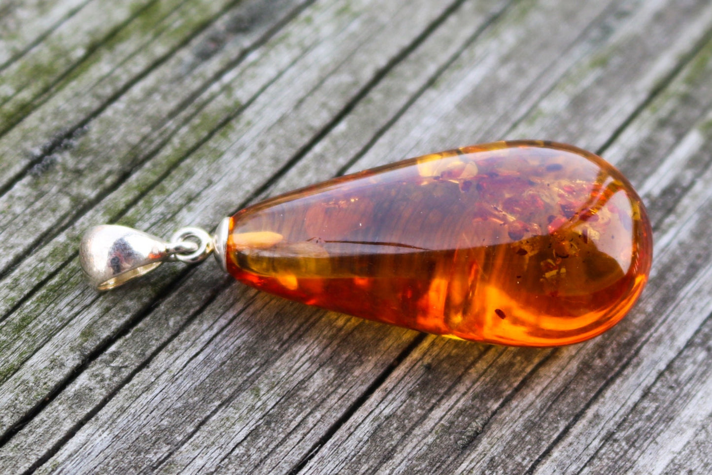 Baltic Amber Pendant Honey Drop Natural Unisex Jewelry 2" 6.5 gram 925 Silver