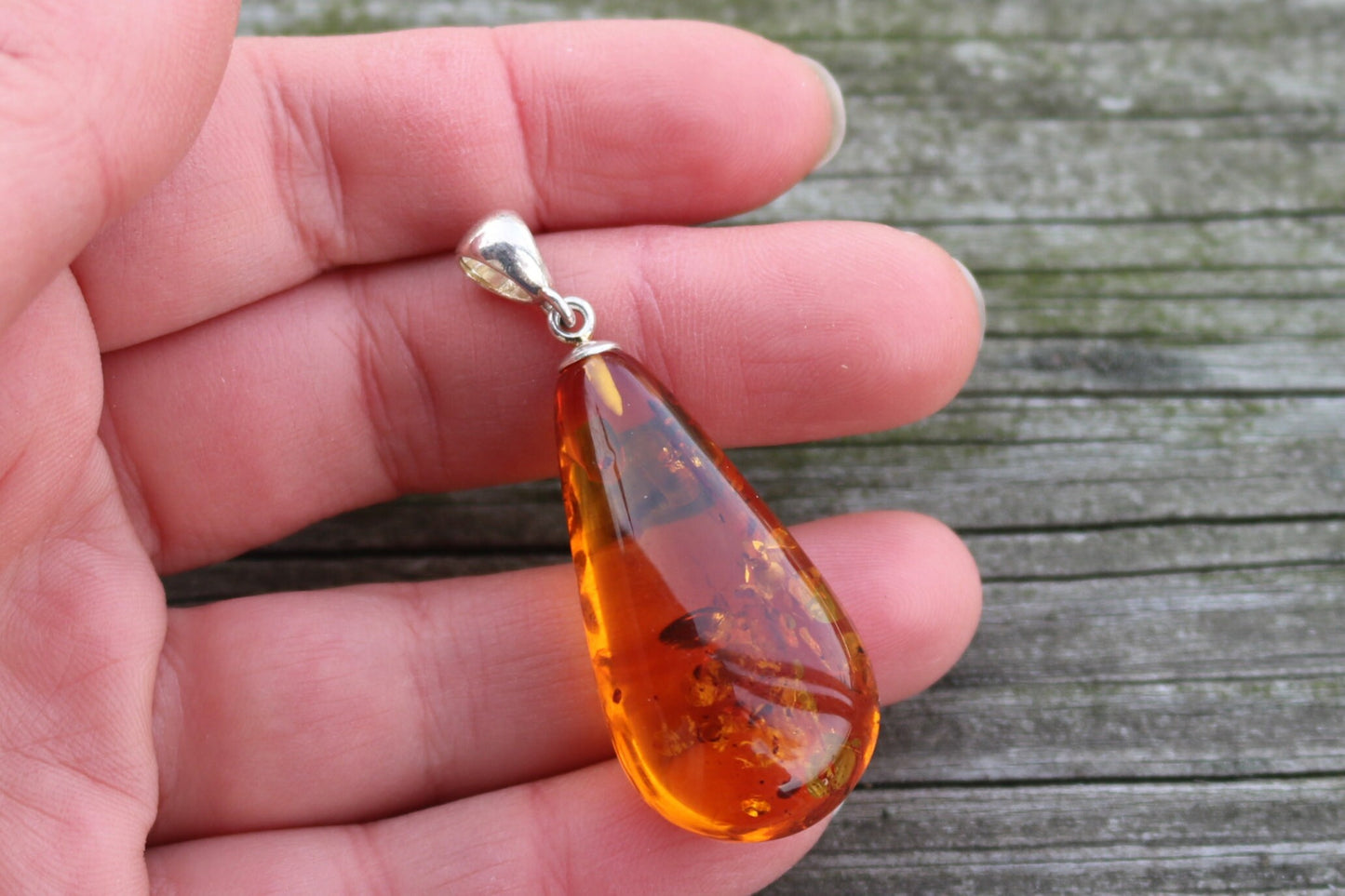 Baltic Amber Pendant Honey Drop Natural Unisex Jewelry 2" 6.5 gram 925 Silver