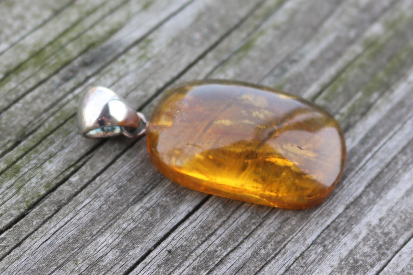 Baltic Amber Pendant with Fossil Insect Natural Untreated Honey 1.93" 7.2 gram 925 Silver