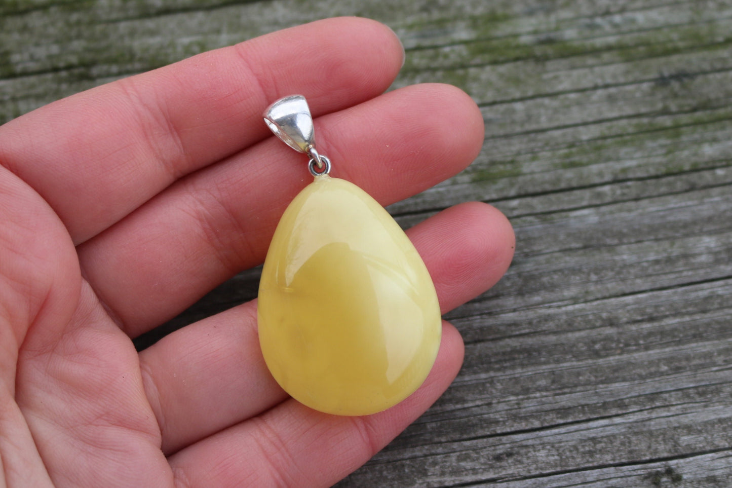 Baltic Amber Pendant Butterscotch Drop Natural Untreated Unisex 2" 9 gram 925 silver