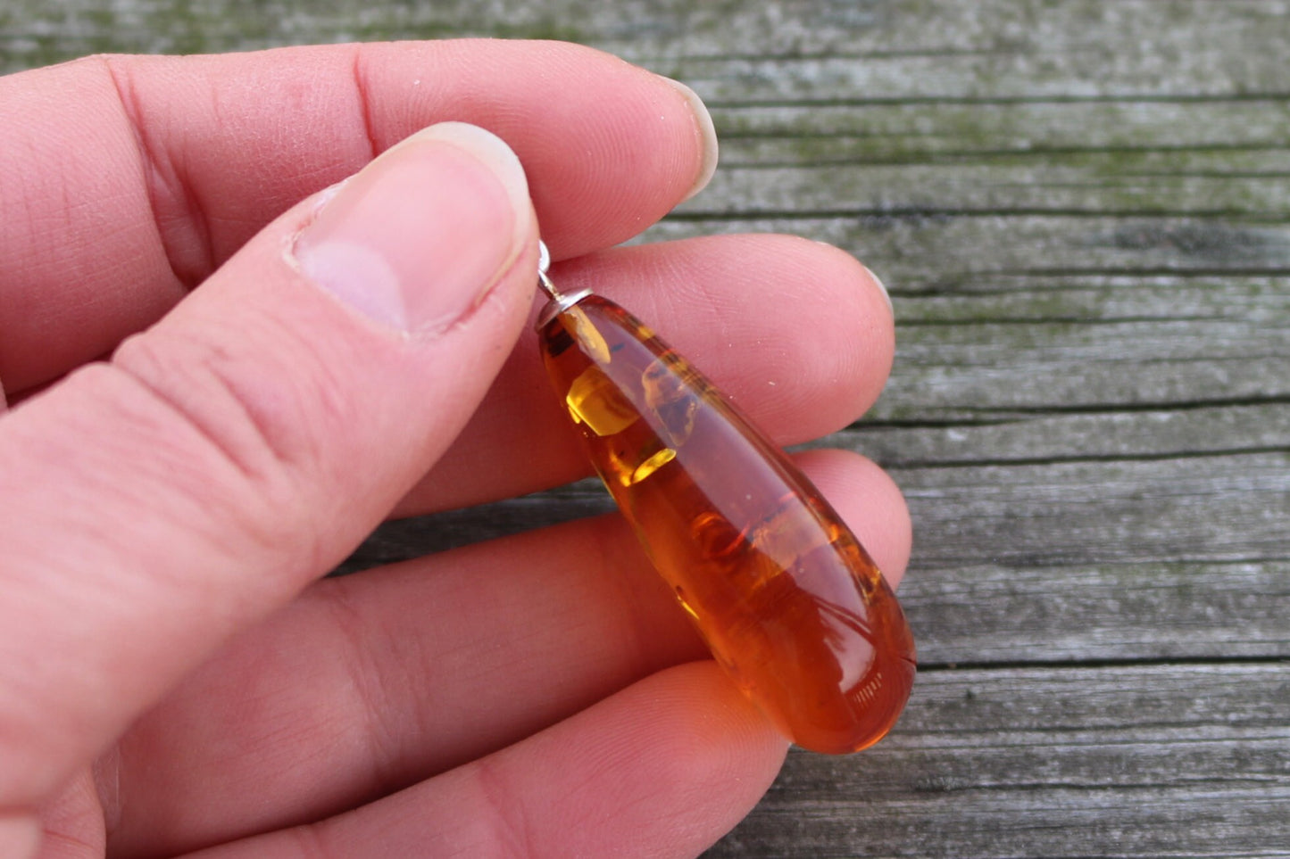 Baltic Amber Pendant Honey Drop Natural Unisex Jewelry 2" 6.5 gram 925 Silver