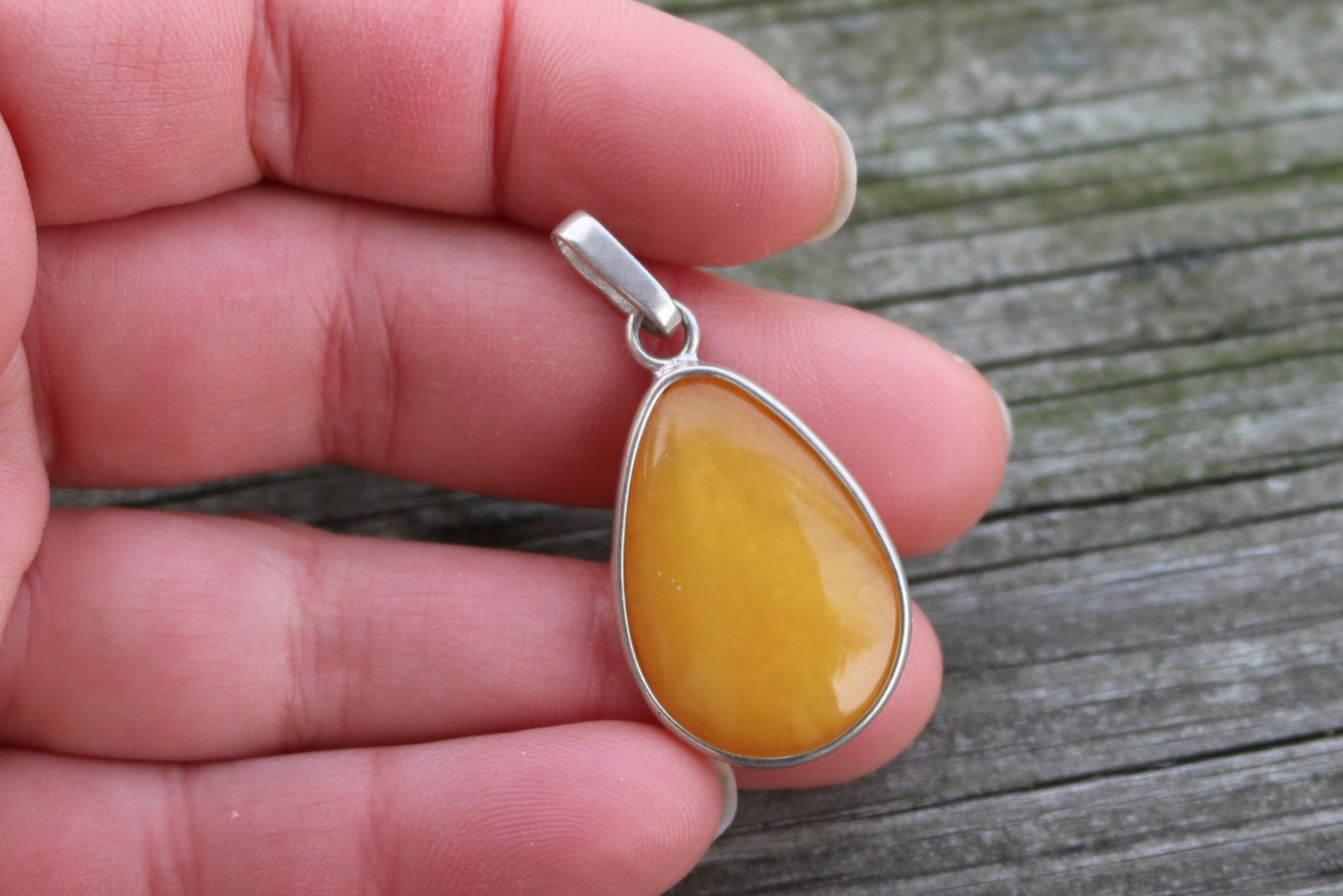 Baltic Amber Pendant Butterscotch Drop Natural Jewelry Unisex 1.6" 3 gram 925 Silver