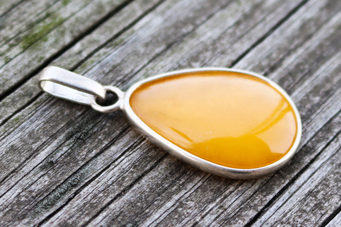 Baltic Amber Pendant Butterscotch Drop Natural Jewelry Unisex 1.6" 3 gram 925 Silver