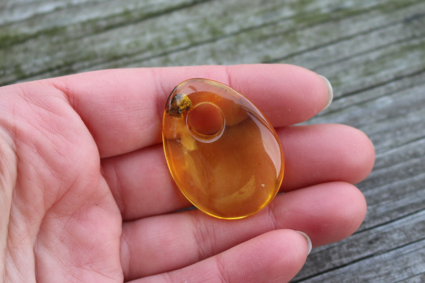 Baltic Amber Pendant Yellow Pierced Natural Unisex Jewelry 1.5" 4.9 gram 925 Silver