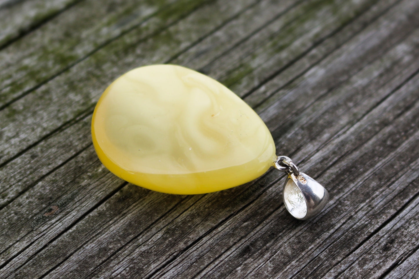 Baltic Amber Pendant Butterscotch Drop Natural Untreated Unisex 2" 9 gram 925 silver