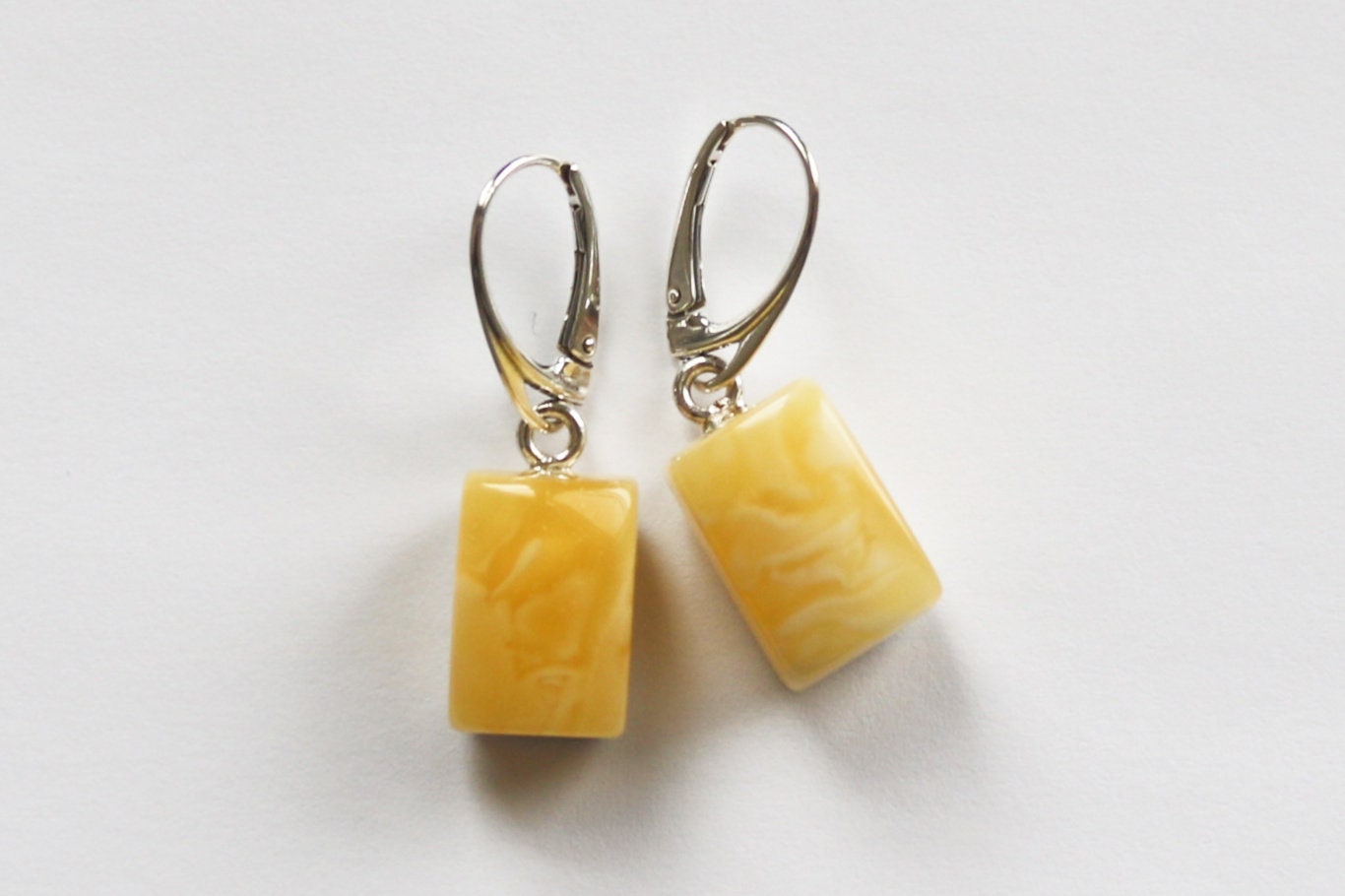 Baltic Amber Earrings Butterscotch Milky Rectangle Jewelry 1.41" 6.3 gram 925 Silver
