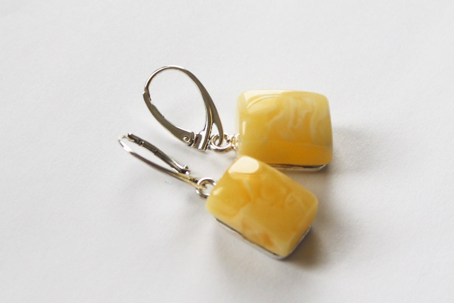 Baltic Amber Earrings Butterscotch Milky Rectangle Jewelry 1.41" 6.3 gram 925 Silver