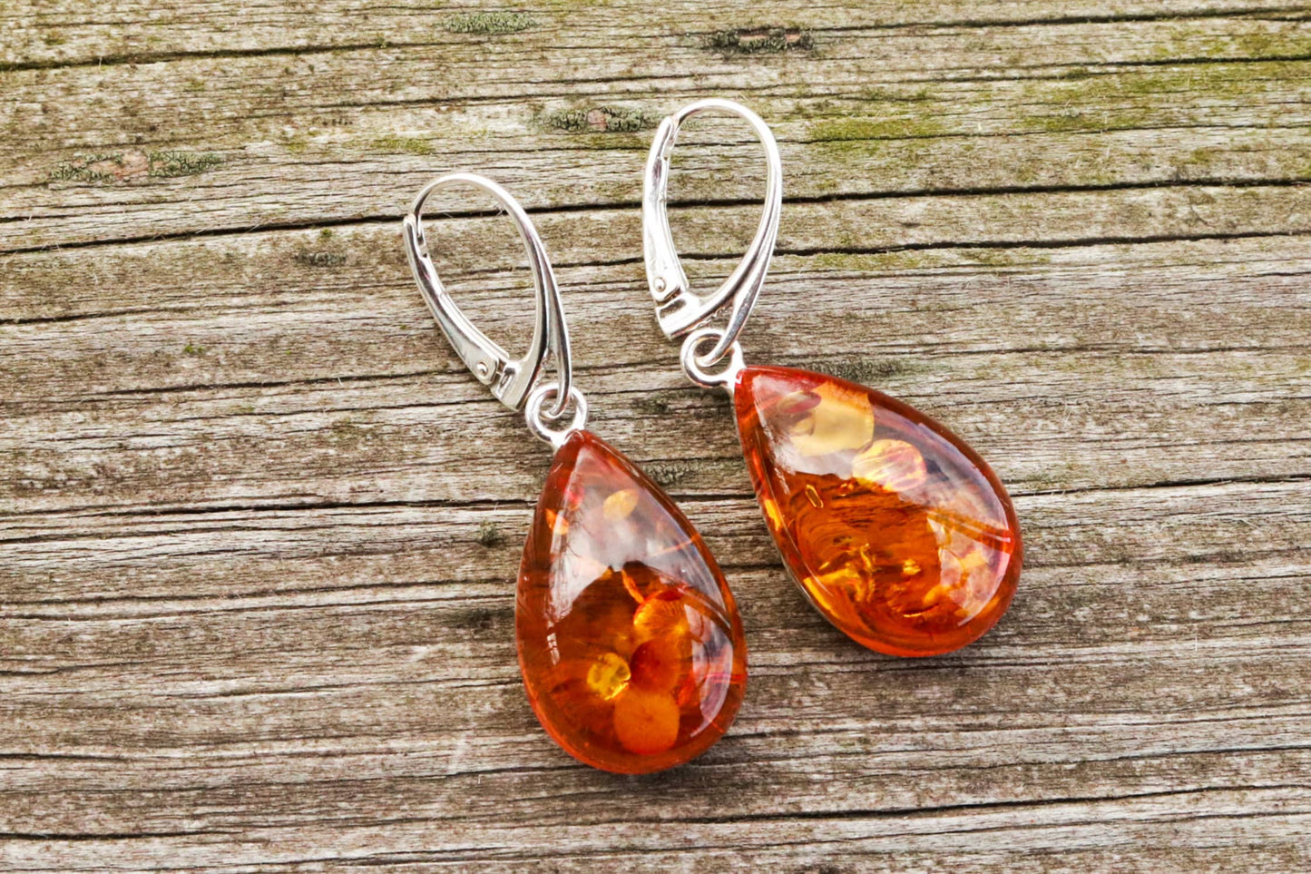 Baltic Amber Earrings Honey Drops Natural Dangling Jewelry 1.72" 7.1 gram 925 Silver