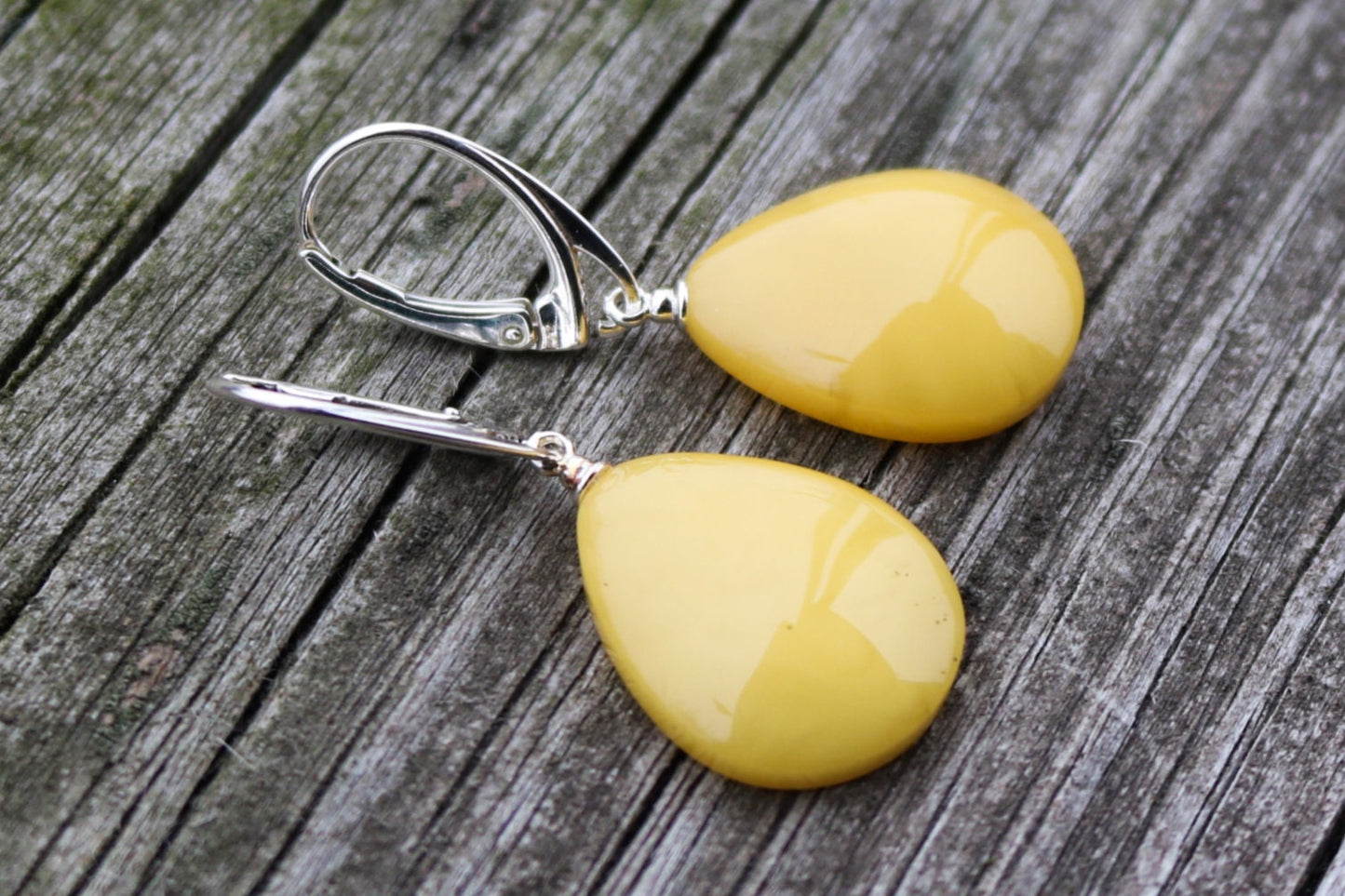 Baltic Amber Earrings Butterscotch Yolk Jewelry 1.6" 3.4 gram 925 Silver