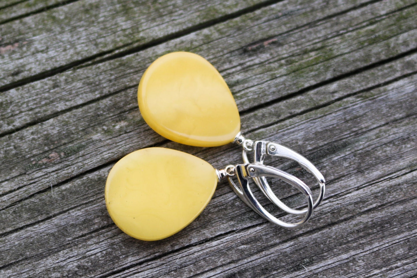 Baltic Amber Earrings Butterscotch Yolk Jewelry 1.6" 3.4 gram 925 Silver